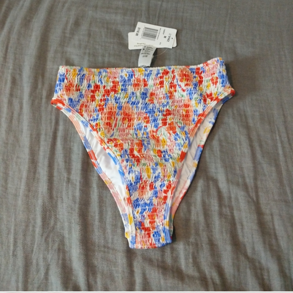 L*Space Barlette High Waisted Bikini Bottoms Smocked Flowers Forever Print